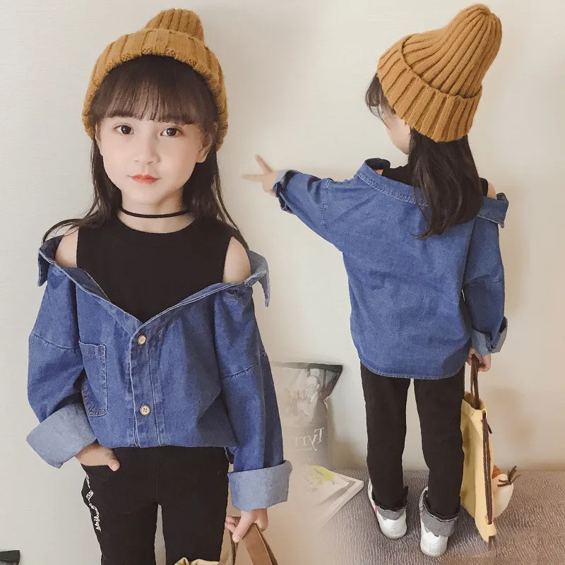 2018 Children's Clothing Girl Clothes Jeans Shirts Baby Summer Clothes Girls Long sleeved Denim