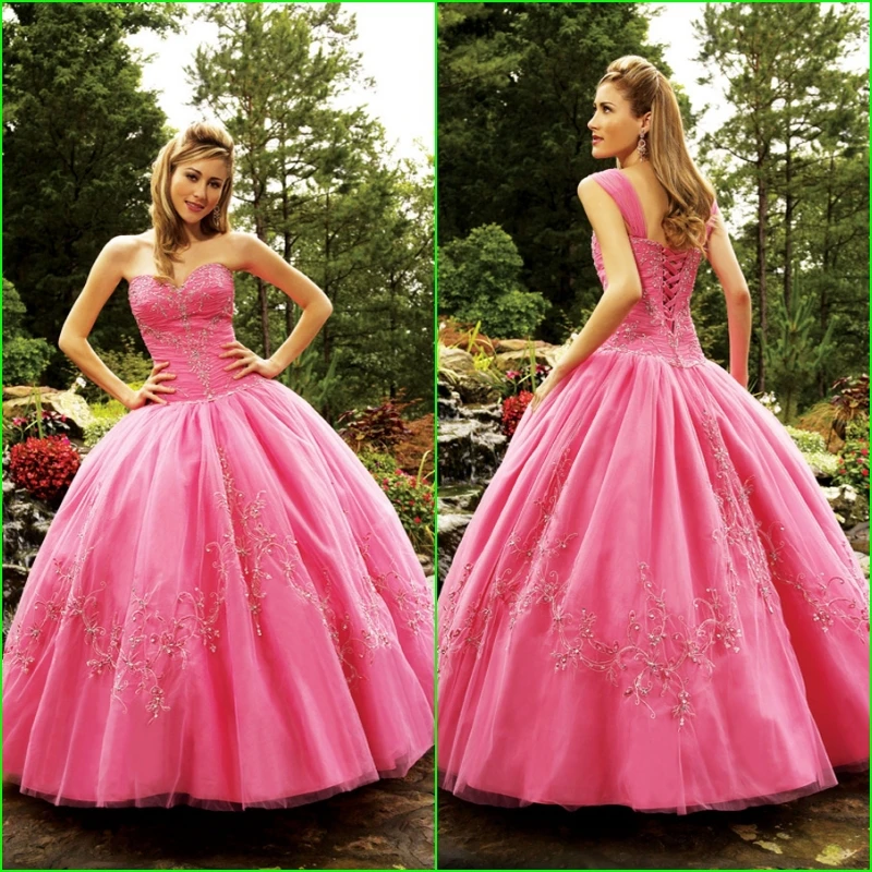 2014 Most Beautiful Pink Embroidery Western Style Quinceanera Dresses