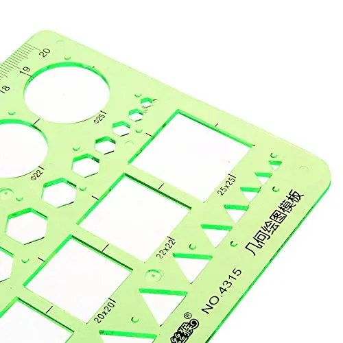 Plastic Measuring Templates Geometric Ruler with 4 designs For Office and School, 8.6 X 4.2 Inch, Green