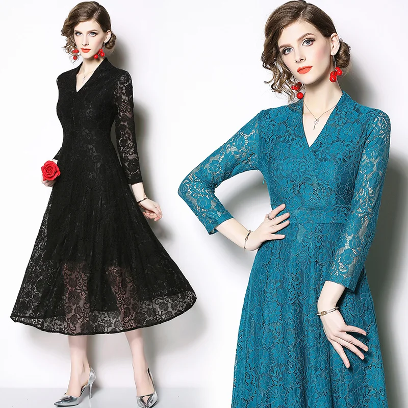 

Spring new slim retro elegant lace dress women's fashion elegant party dress