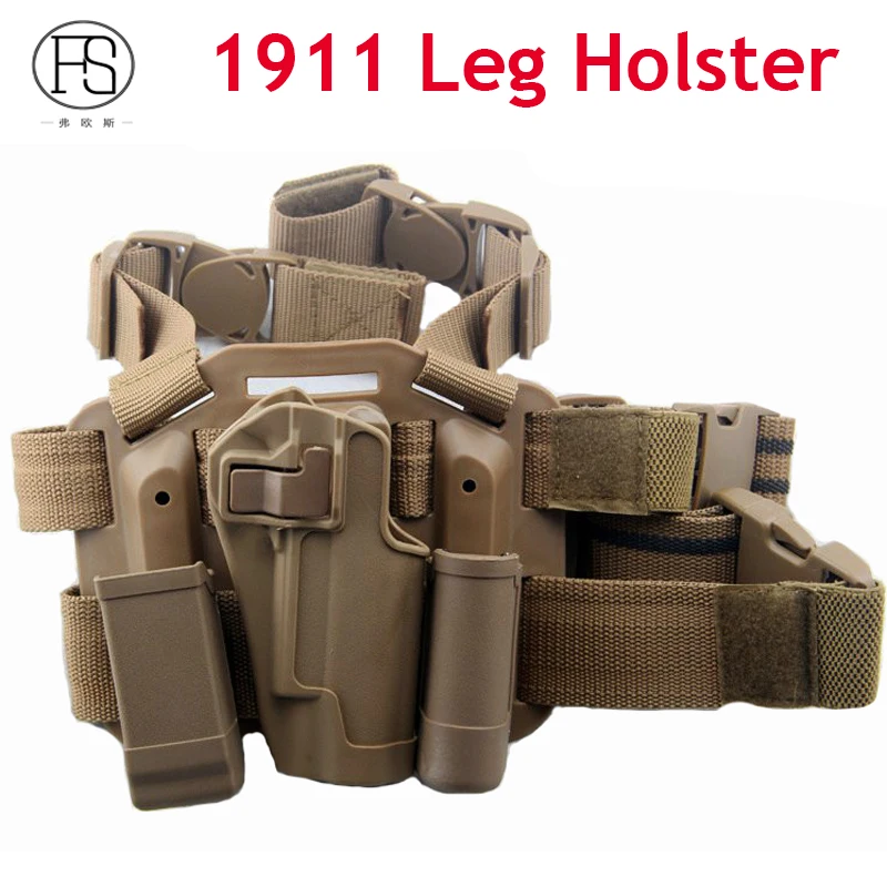 Military Tactical Colt 1911 Pistol Leg Holster With Magazine Pouch And