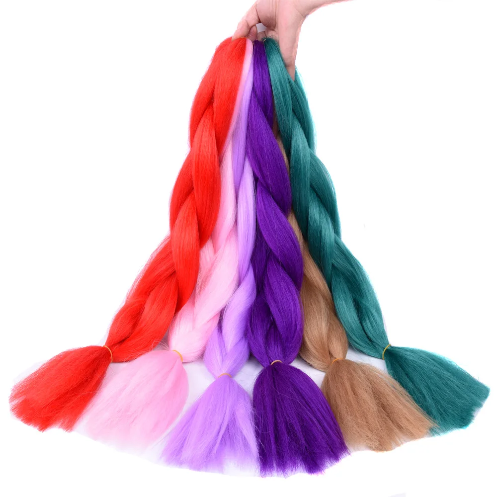 Джамбо вязанные крючком косы волос 1 упаковка черный Омбре плетение волос коричневый фиолетовый синий Радужный цвет полная звезда синтетические волосы для женщин