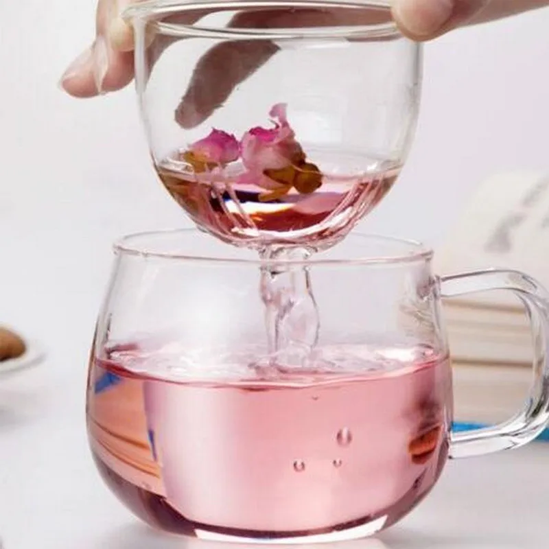 

1Pcs Elegant Clear Glass Drinking Cup Heat Resistant With Infuser Filter Glass Tea Cup Water Cup For flower Tea