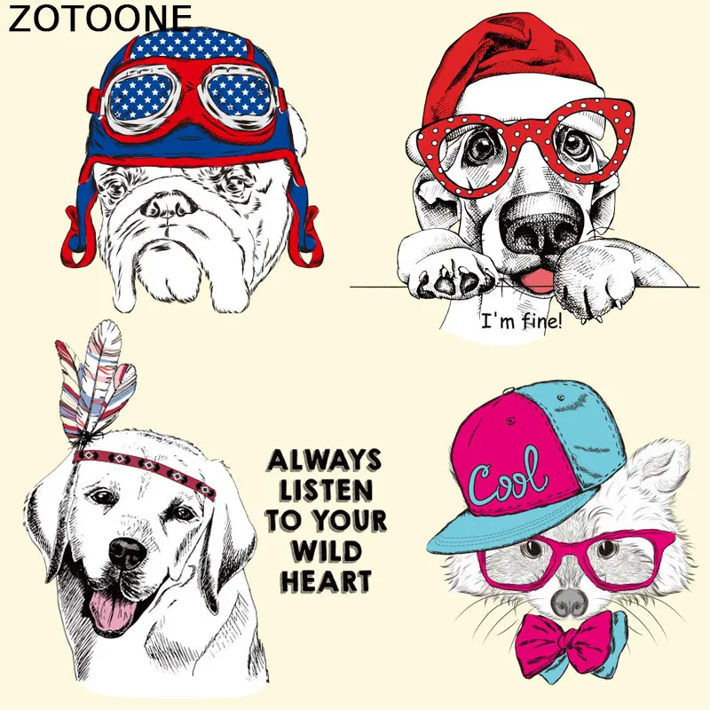 

ZOTOONE Cartoon Dog Patches Heat Transfer Patch for Clothes Decoration DIY Stripes Iron Custom Patch Stickers Applique T-shirt