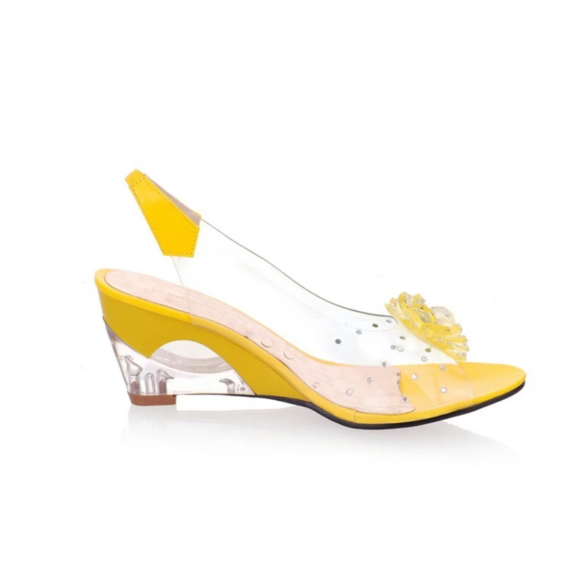 Abramenko/Летняя обувь; женские Босоножки с открытым носком; босоножки на танкетке; милая прозрачная обувь с цветами; женская обувь; 5 цветов; большие размеры 43