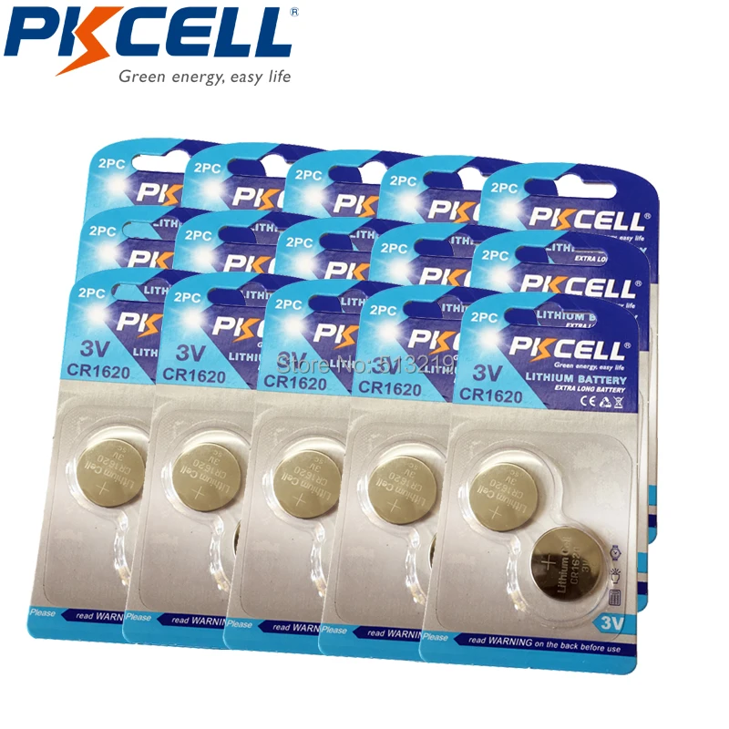 

30Pcs *15Card (2Pc/Card) PKCELL DL1620 BR1620 CR 1620 CR1620 3V Lithium Button Coin Battery