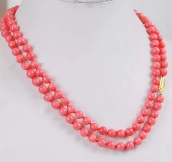 

very good long 34" 6mm Natural Japan Pink Coral Round Beads stones Necklace AAA Grade plated Fine women jewelry