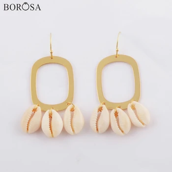 

BOROSA New Natural Cowrie Shell Bohemian Earrings Fashion Golden Shell Boho Jewelry Dangle Earrings For Gifts wholesale G1783