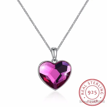 

LEKANI Original Crystals Heart Pendant Necklace For Women Chic S925 Silver Collares Lovers Valentine's Day Gift