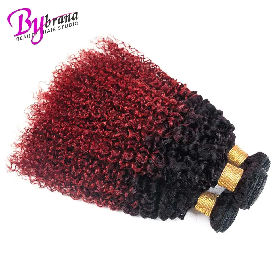 Bybrana 1BBurgundy Malaysia Kinky Curly Wave Bundles With Closure Non-remy Hair Bundles With Closure 100% Human Hair (8)