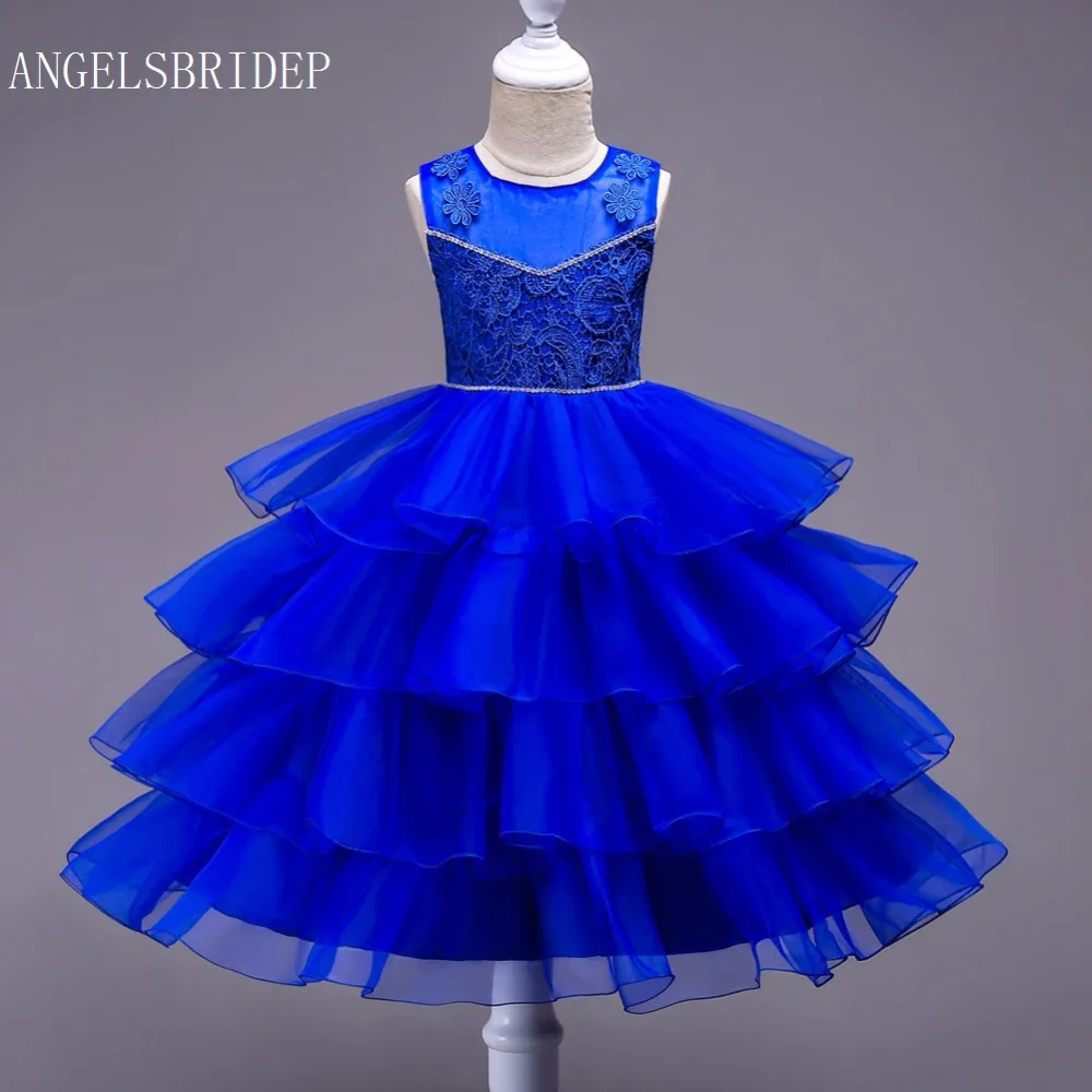 

ANGELSBRIDEP Knee Length Flower Girl Dresses With Lace Top Ruffles Ball Gown Girl Communion Dress