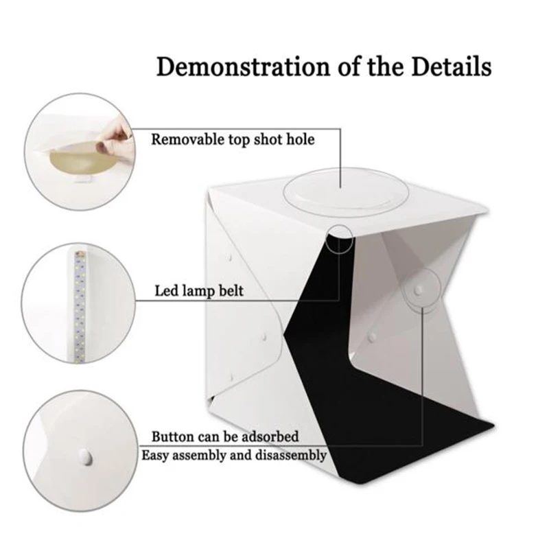 23 см мини складной светодиодный Лайт-бокс для фотографий для студийной фотографии видео Настольный софтбокс со встроенной кнопкой 4 цвета фона
