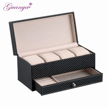 

Guanya Top Quality leather Jewelry Box watch Box with drawer make up organizer Case storage box organizador Container