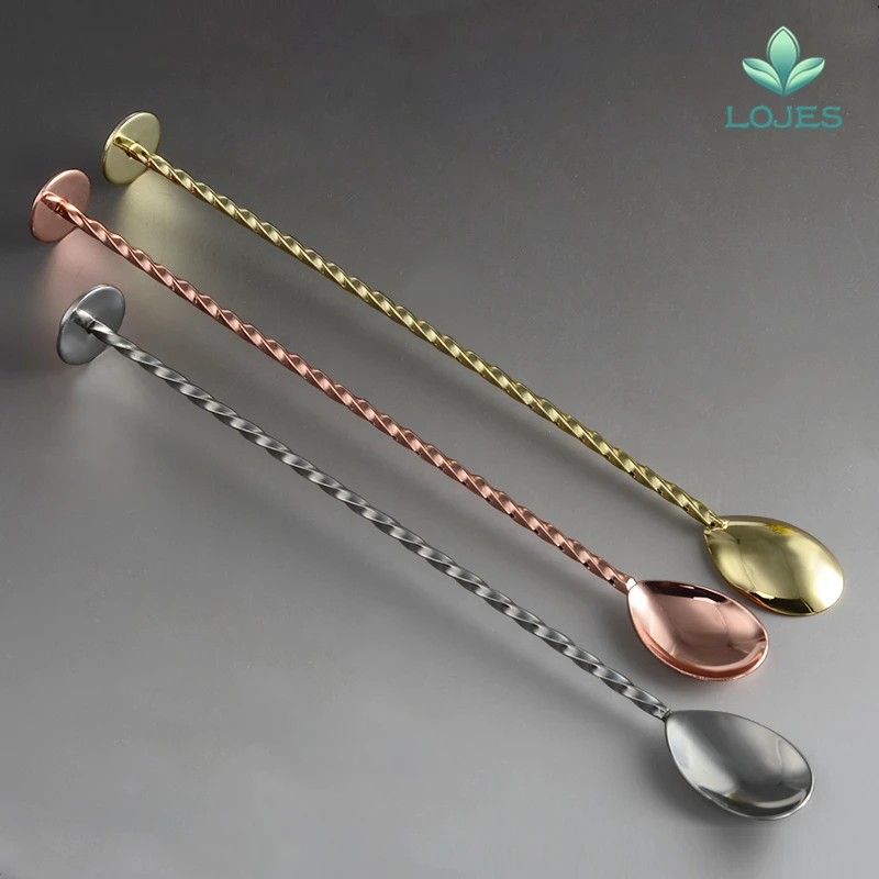 Luxury Twisted Cocktail Spoon Stainless Steel Threaded Mixing Disc Tail