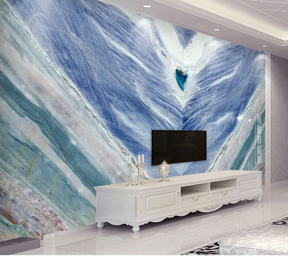 Bacazブルーマーブルテクスチャ3d石の壁紙壁画リビングルームのテレビの背景3d大理石壁画ウォールペーパーステッカーの装飾 壁紙 Aliexpress