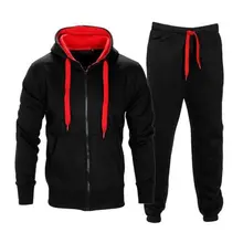 2 шт. спортивный костюм мужской набор осень зима теплая спортивная одежда модная мужская толстовка с капюшоном на молнии брюки Moleton Masculino наборы черный