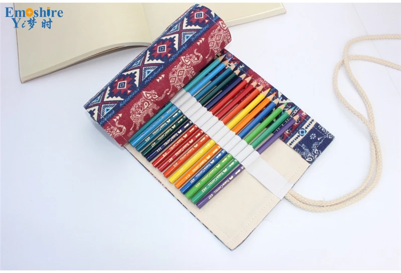 Emoshire Pencils cotton canvas handmade original hole color lead pencil pencil pencil pencil bag (9)