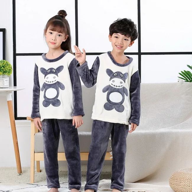 Children Fleece Pajamas Warm Flannel Sleepwear Girls Loungewear Coral Fleece Kids pijamas