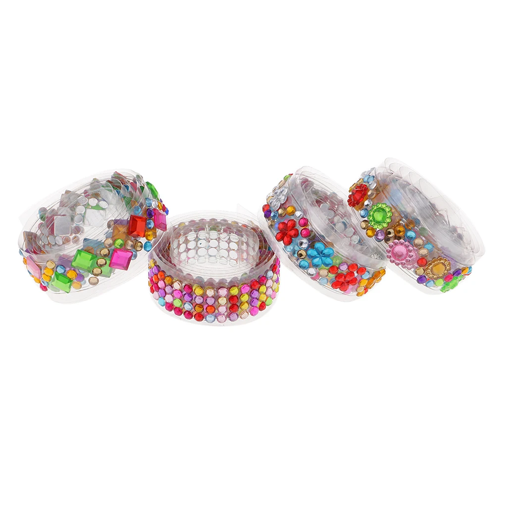  4 Rolls Bling Self-Adhesive Acrylic Rhinestone Diamond Gem Sticker Tape Embellishments for Scrapbooking Craft Decoration