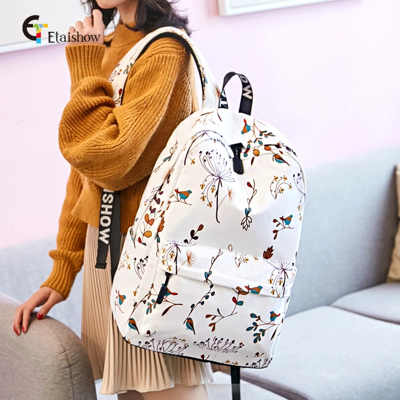 

Pupils Schoolbag Female 4-6 Korean Campus College Style Leisure Travel Backpack Retro Bird Print