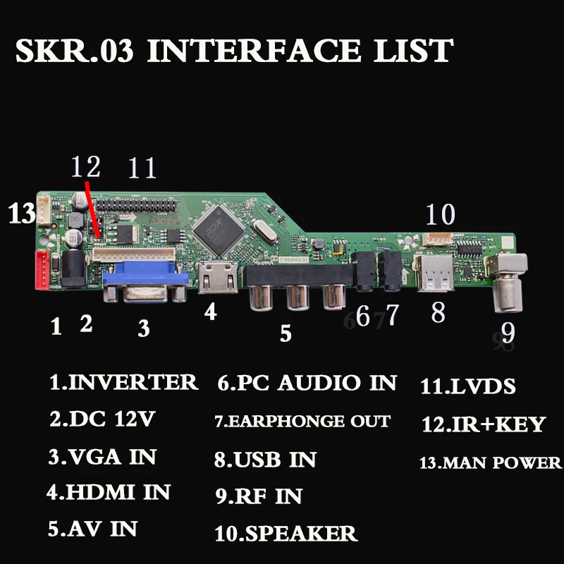 T. RD8503.03 SKR.03 8501 Универсальный ЖК ТВ контроллер драйвер платы ТВ/ПК/VGA/HDMI/USB интерфейс 8,9-42 дюйма Замена V56 V59 V29