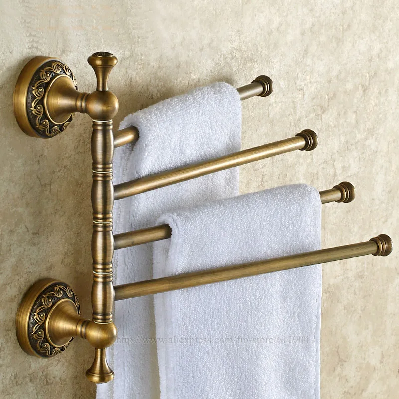 Vintage Bathroom Revolve Towel Bar Antique Brass Four Tiers Bath Solid