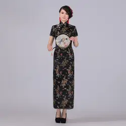 Черный китайское традиционное платье Для Женщин Атлас Qipao Дракон Phenix Длинные Cheongsam Плюс Размеры размеры s m l xl XXL, XXXL 4XL 5XL 6XL LF-01