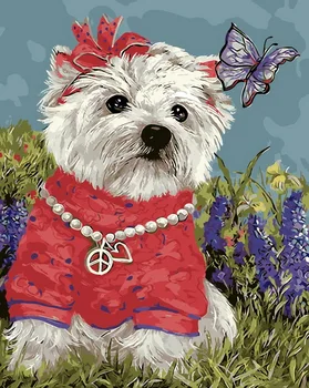 

Frameless painting by numbers paint by number for home decor PBN for living room 4050 dog and butterfly