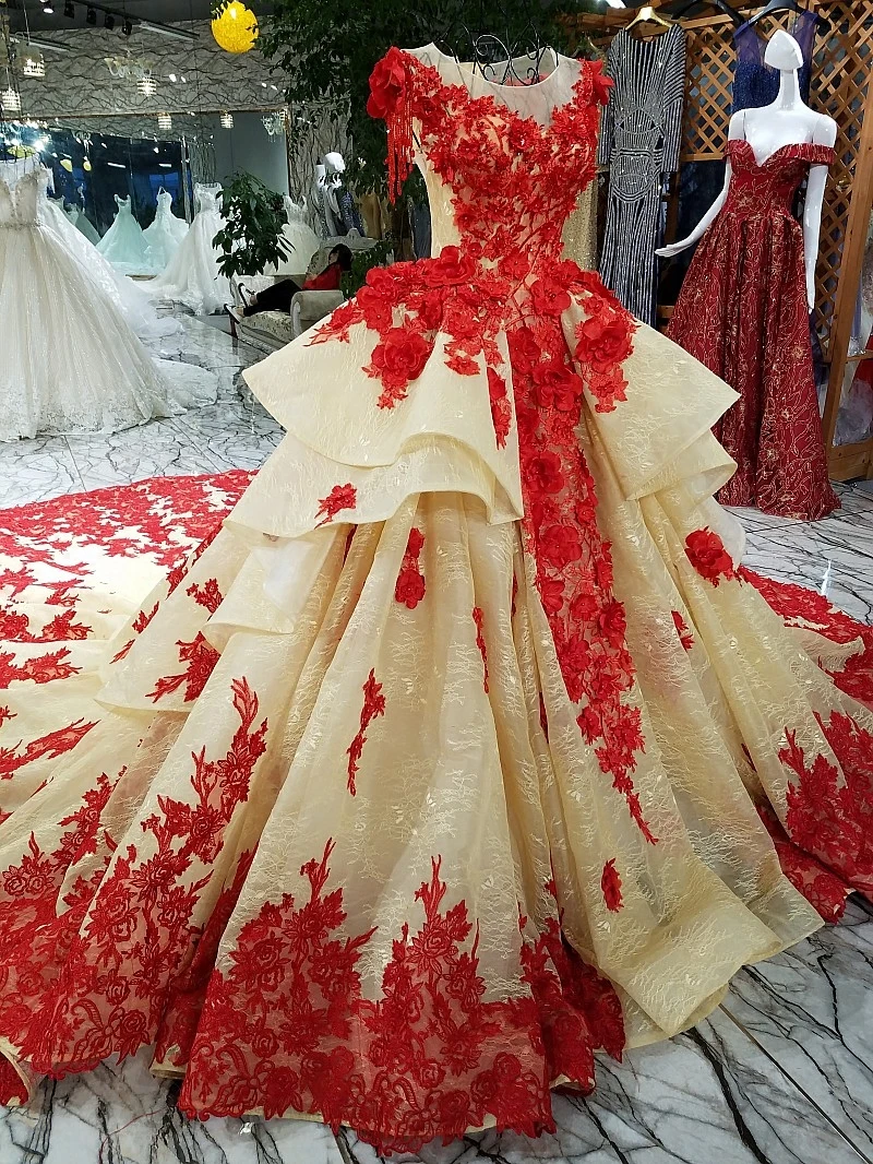 Modabelle 3D Красные кружевные цветы органза свадебное платье Vestido Boda Mujer Свадебные платья цвета шампань Vestido De Casamento