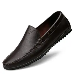 Мужские лоферы из натуральной кожи; повседневная мужская обувь без застежки; мягкие деловые прогулочные мужские лодочные туфли на