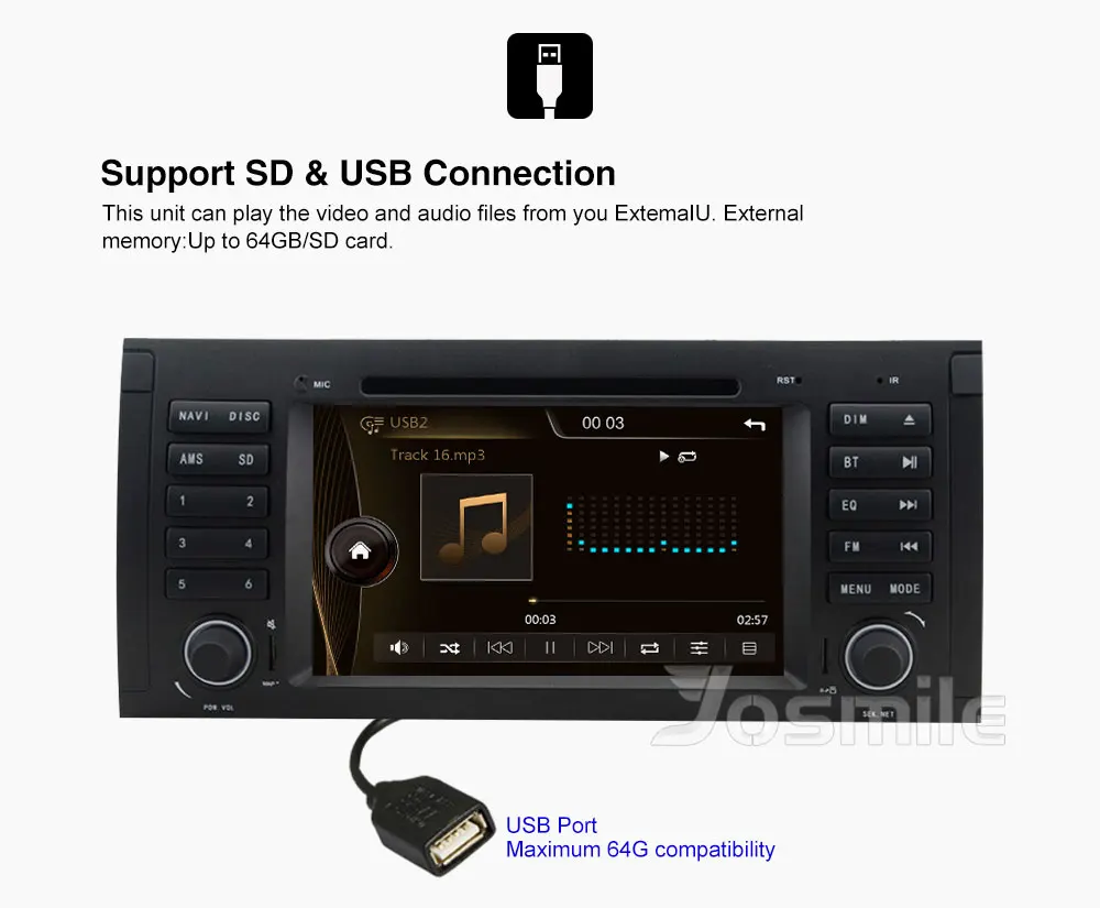 Discount Josmlie 1 Din Car DVD Player For BMW E39 BMW X5 E53 M5 Audio Radio Multimeida GPS Navigation System Touch Screen Head Unit DAB+ 6