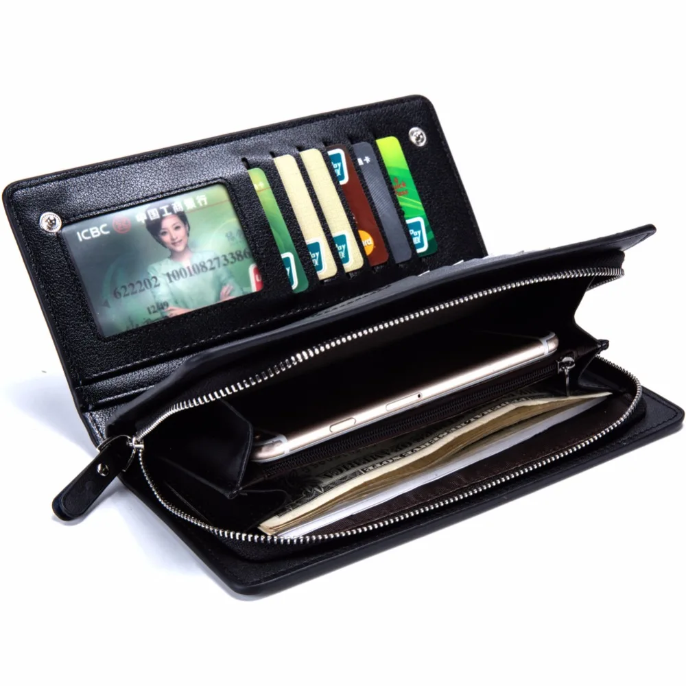 

New 2019 Men Wallets Famous Brand Long Wallet Hand Bag with Flip Up ID Window Purse Male Money Purses with Zipper Coin Bag