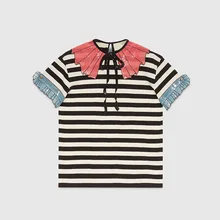 Новая летняя крутая футболка с крупными блестками и вышивкой, с оборками, в золотую полоску, с кристаллами, с пряжкой, D0409