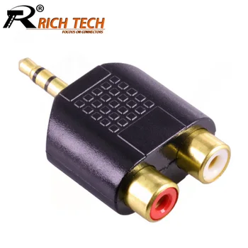

10Pcs/lot 3.5mm Stereo Plug to 2 RCA Female Connector Gold Plated 3.5mm Plug to Dual RCA Jack Adapter Wholesales