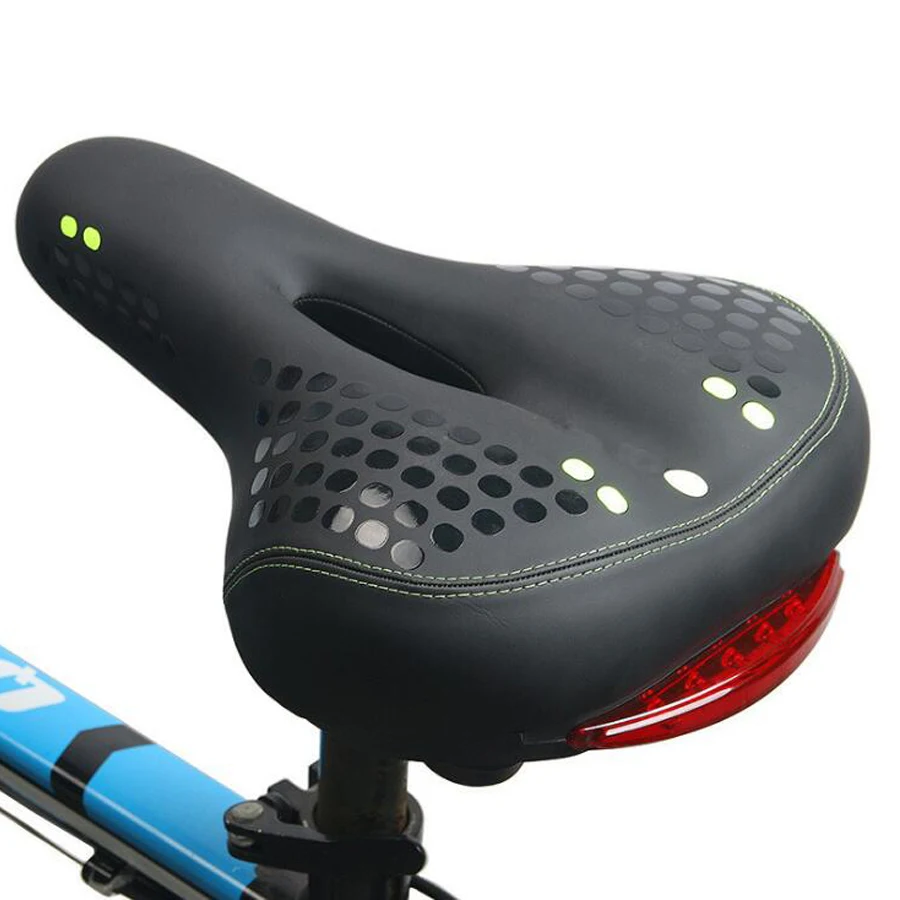

Bike Saddle With Tail Light Leather Road Bike Saddle For Men MTB PVC Soft Spare Parts Flash Taillight Saddle Cycling Seat Saddle