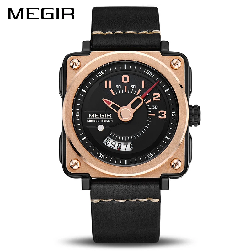 Goedkoop MEGIR Mannen Horloge Mode Quartz Horloges Klok Mannen Lederen Band Relogio Masculino Militaire Horloge voor Mannelijke Reloj Hombre 2040