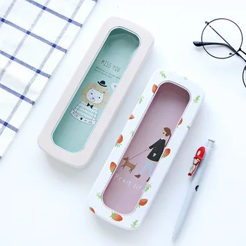 

1pcs Open window pencil case Creative Simple Metal Pencils Men and women Iron Children Pencil box