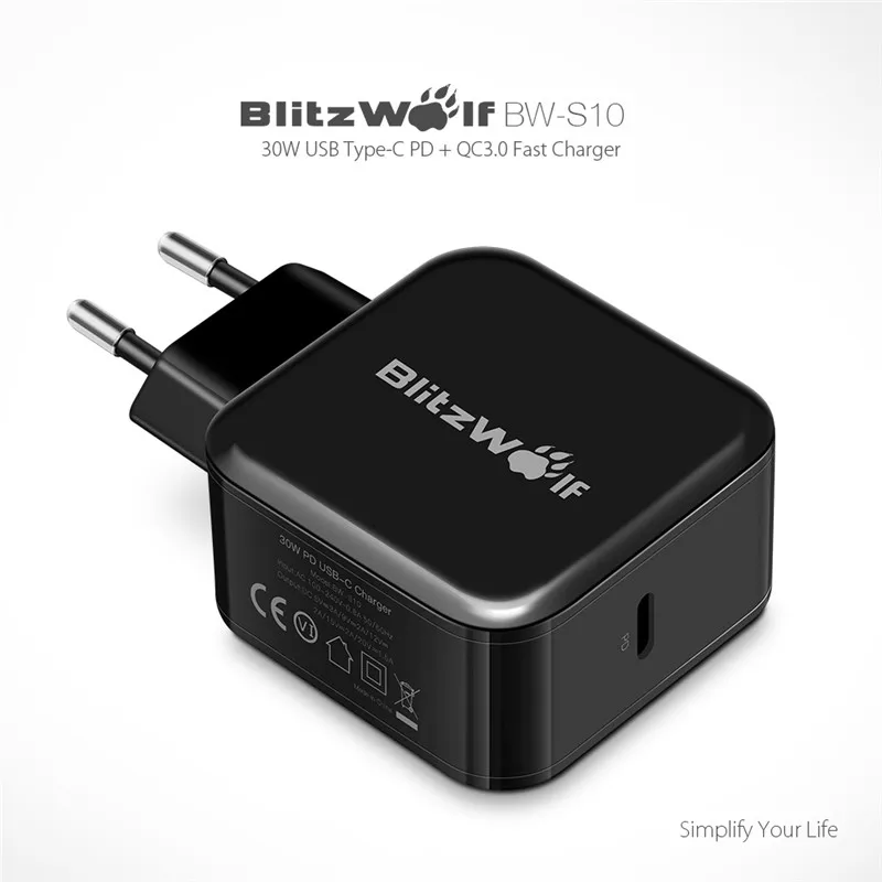 BlitzWolf 30 Вт USB Type C мобильный телефон зарядное устройство PD + QC3.0 быстрое адаптер EU/AU