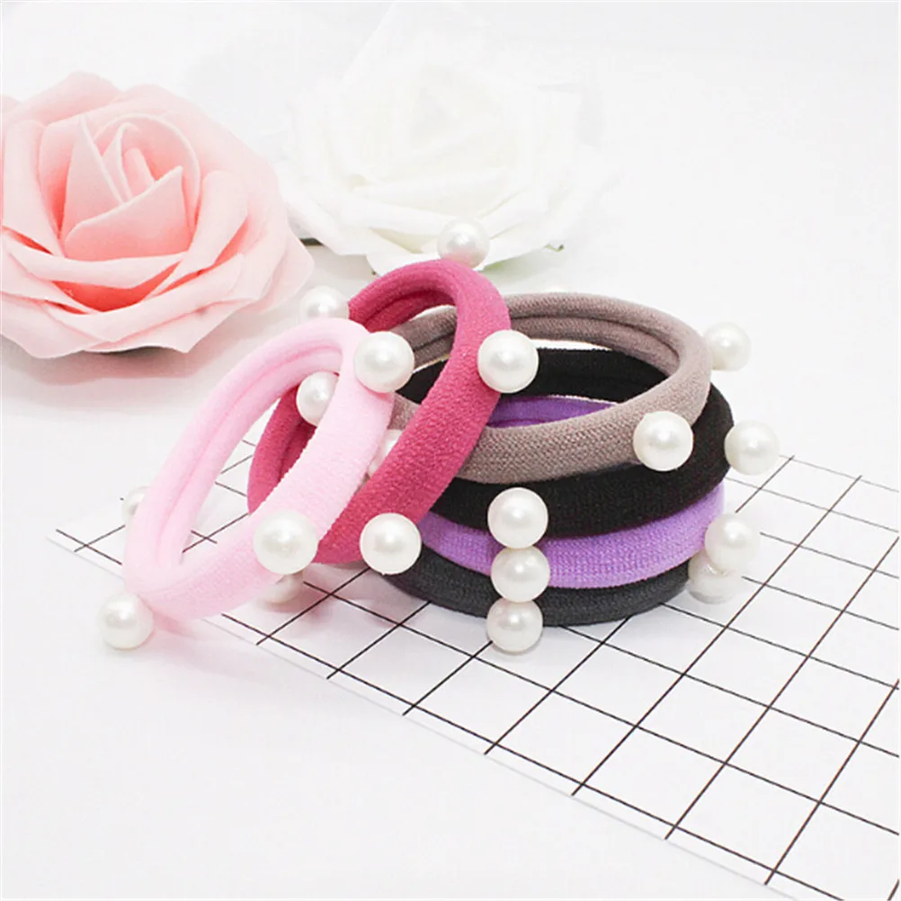 10 PCS/lot Candy Fluorescence Colored Hair Holders Pearl Rubber Bands