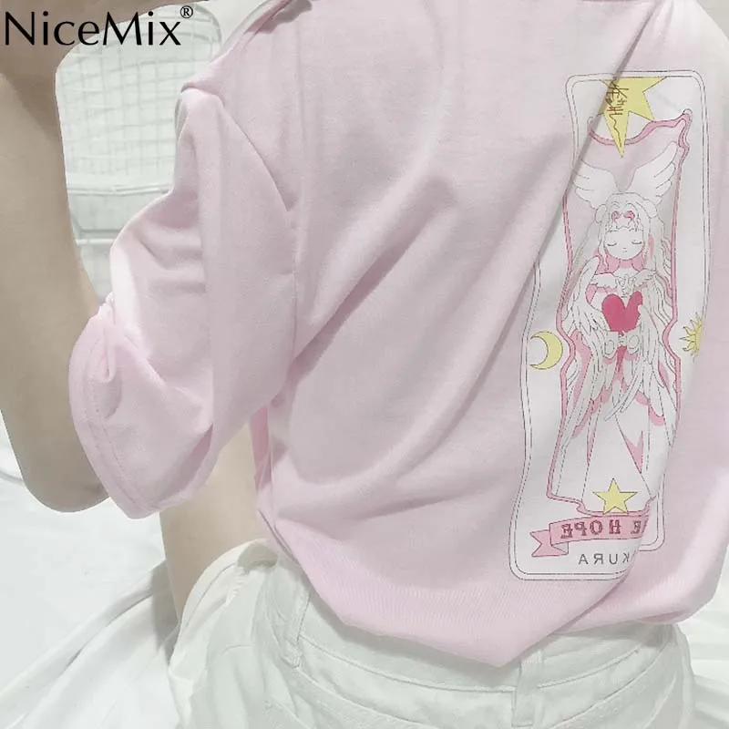 NiceMix 2020 размера плюс футболка Женские кавай Топы Harajuku футболки с принтом героями