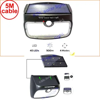

split mounting 48 LED 900lm Solar Light PIR +motion+radar led 118 1000LM Waterproof street l 5M cable wall outdoor