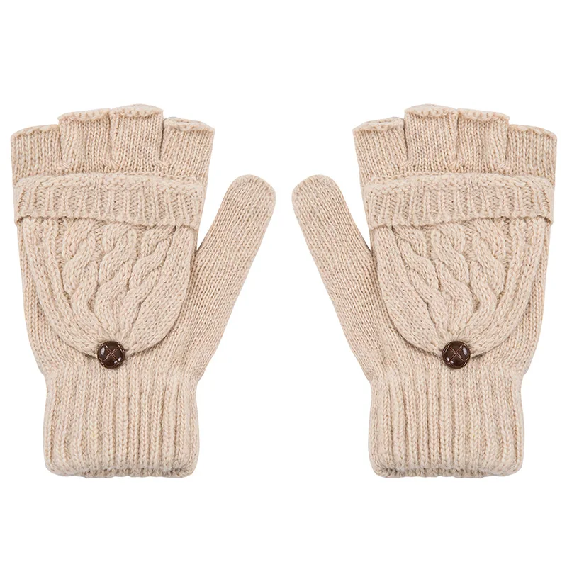 IWINTER Новые зимние перчатки для женщин Mitten Warmer Перчатки без пальцев Девочка из шерсти Открытые перчатки перчатки Зимние женские варежки - Цвет: Beige