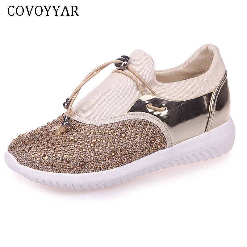 COVOYYAR/ женская обувь с украшением в виде кристаллов; большие размеры 36-44; Модные женские повседневные кроссовки на платформе; женские кроссовки из парусины; WSN226