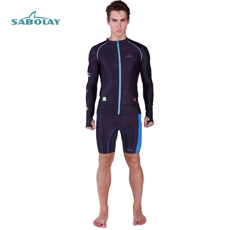 Rash Guard Men Lycra Cardigan Zipper Shirt Swim Long Sleeve Rashguard