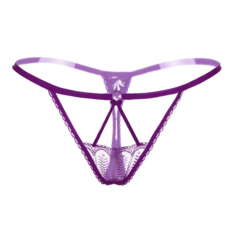 VDOGRIR сексуальные женские кружевные стринги прозрачные трусы горячее эротическое белье с открытой промежностью кружевные трусики стринги женские стринги - Цвет: Purple