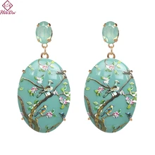 Heeda богемные новые полимерные серьги-гвоздики с принтом свежих цветов, синие серьги-гвоздики, модные элегантные серьги с птицами, Kpop, Трендовое украшение в виде черных ушек
