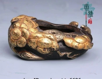 

China Folk Copper 24K Gold Gild Pine Tree Squirrel Pen wash Brush Washer Ashtray