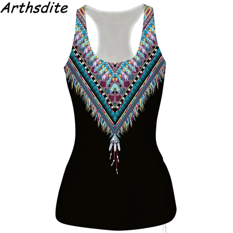 Arthsdite Boho Tank Top Women Bohemian Floral Print 2018 Summer