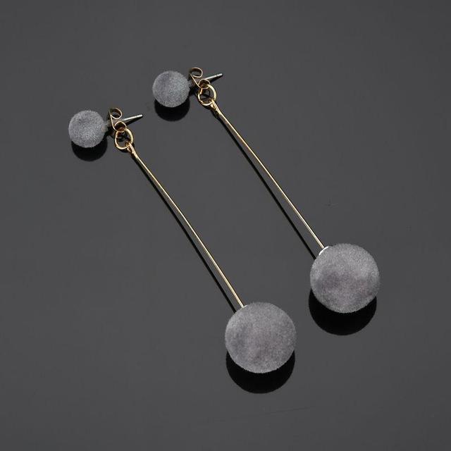 Red, Black Plush Ball Hanging Earrings Female Korean Personality Round Long Earrings Own Gift Jewelry Statement Earrings