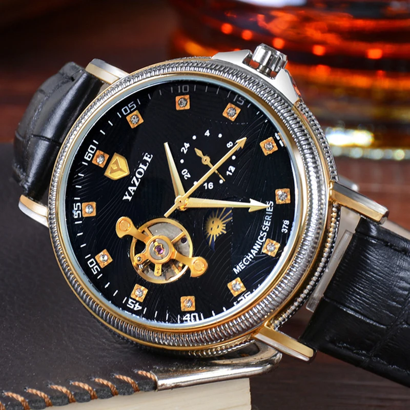 YAZOLE Watch Semi automatic Hollow Mechanical Fashion Business Men s Watches Waterproof Mechanical Wristwatch Relogio Masculino 5